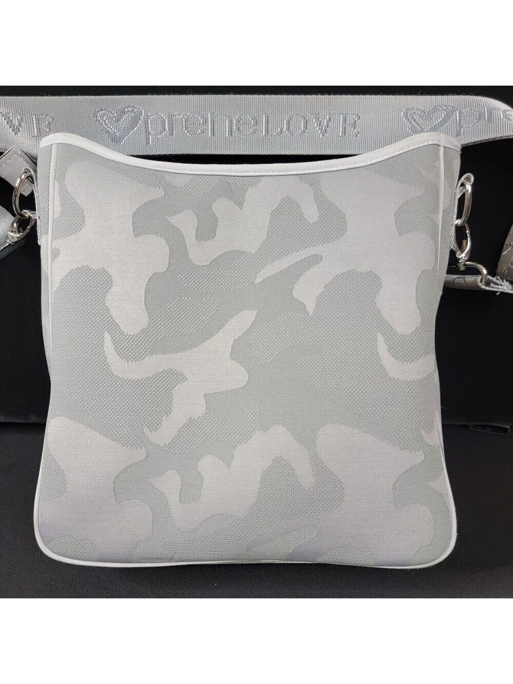 PreneLOVE Grey Camo Neoprene Crossbody Bag – Yellow Lining, Adjustable Strap - Picture 6 of 13